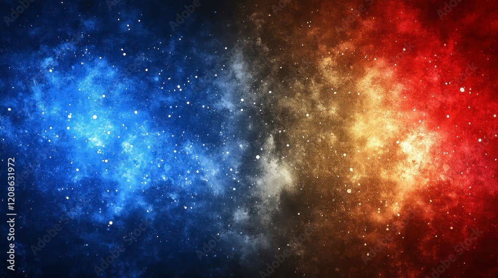Naklejka premium Cosmic Nebula Background Blue Orange and Red Starry Night Sky Texture