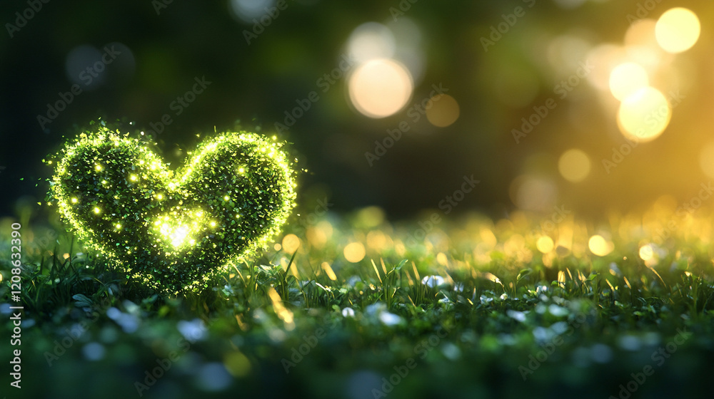 A radiant glowing heart chakra symbol made of energy illuminates a lush green meadow with a minimalistic bright tone and blurred empty space on the side, evoking peace and balance
A radiant glowing heart chakra symbol made of energy illuminates a lush green meadow with a minimalistic bright tone and blurred empty space on the side, evoking peace and balance