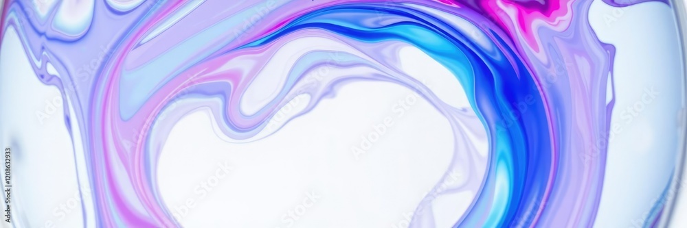 Obraz premium A colorful blend of blue and pink liquids swirling in a spiral motion within a transparent container, chemical reaction, fluid dynamics, laboratory equipment