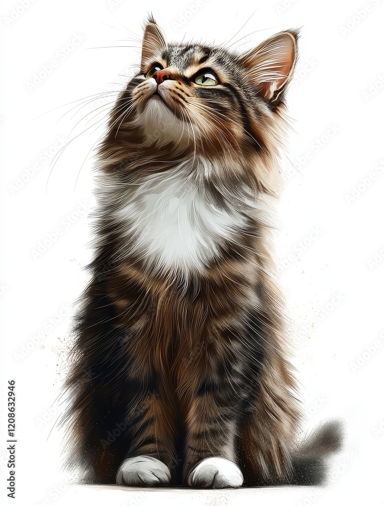 Norwegian Forest Cat sitting on a white background, captured in photorealistic style with high-definition resolution, professional lighting, and post-processing. Norwegian Forest Cat sitting on a white background, captured in photorealistic style with high-definition resolution, professional lighting, and post-processing.