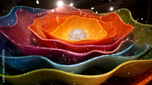 innovative design featuring layered ripples of color and a central sparkling focal point 