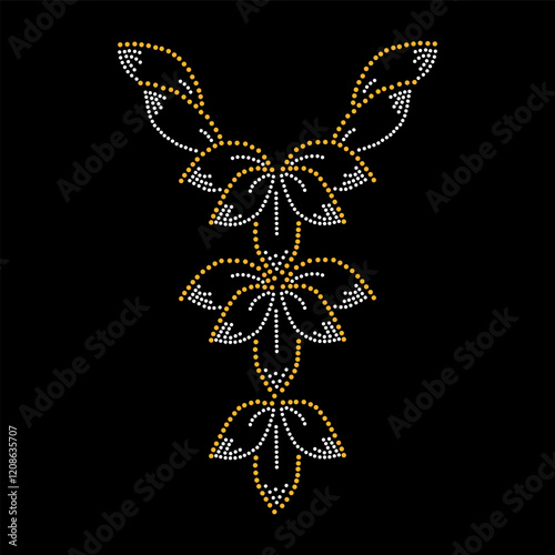 Rhinestone applique collar design for t-shirt or blouse hot-fix transfer. Abstract beautiful glitter applique rhinestone motif.	
