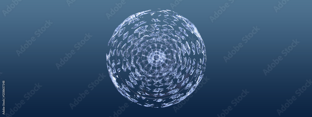 Cymatic-inspired abstract banner featuring a spherical form with intricate wave patterns, symbolizing sound frequencies and vibrations. Set against a sleek gradient blue background. Cymatic-inspired abstract banner featuring a spherical form with intricate wave patterns, symbolizing sound frequencies and vibrations. Set against a sleek gradient blue background.