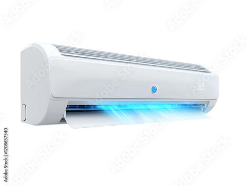  air conditioner on the wall with air coming out of it 