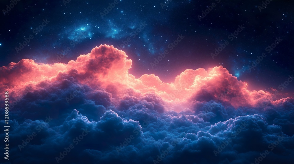 Colorful clouds illuminated by night sky filled with stars Colorful clouds illuminated by night sky filled with stars