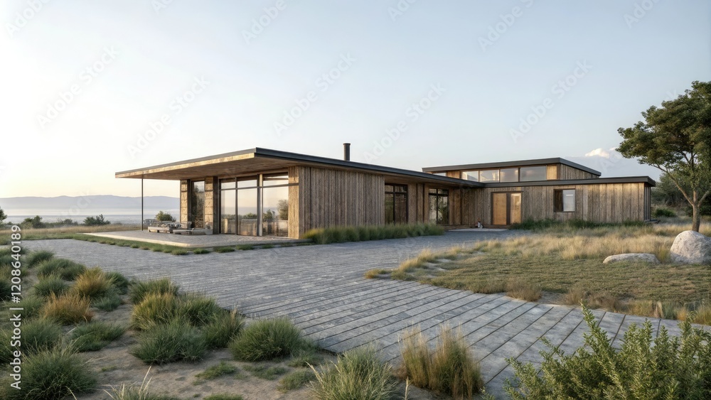 A modern eco-friendly house made from natural and recycled materials, sustainable future, minimalism, eco home, sustainable homes A modern eco-friendly house made from natural and recycled materials, sustainable future, minimalism, eco home, sustainable homes