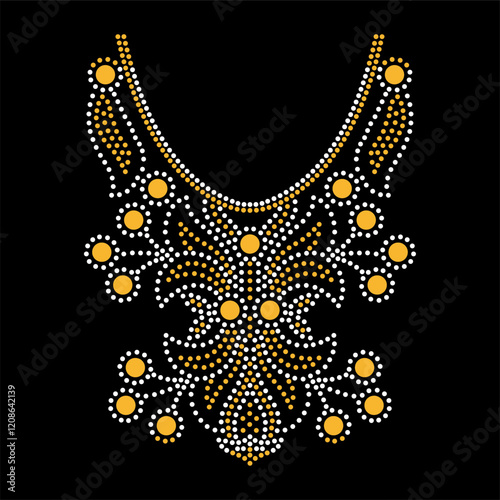 Rhinestone applique collar design for t-shirt or blouse hot-fix transfer. Abstract beautiful glitter applique rhinestone motif.	
