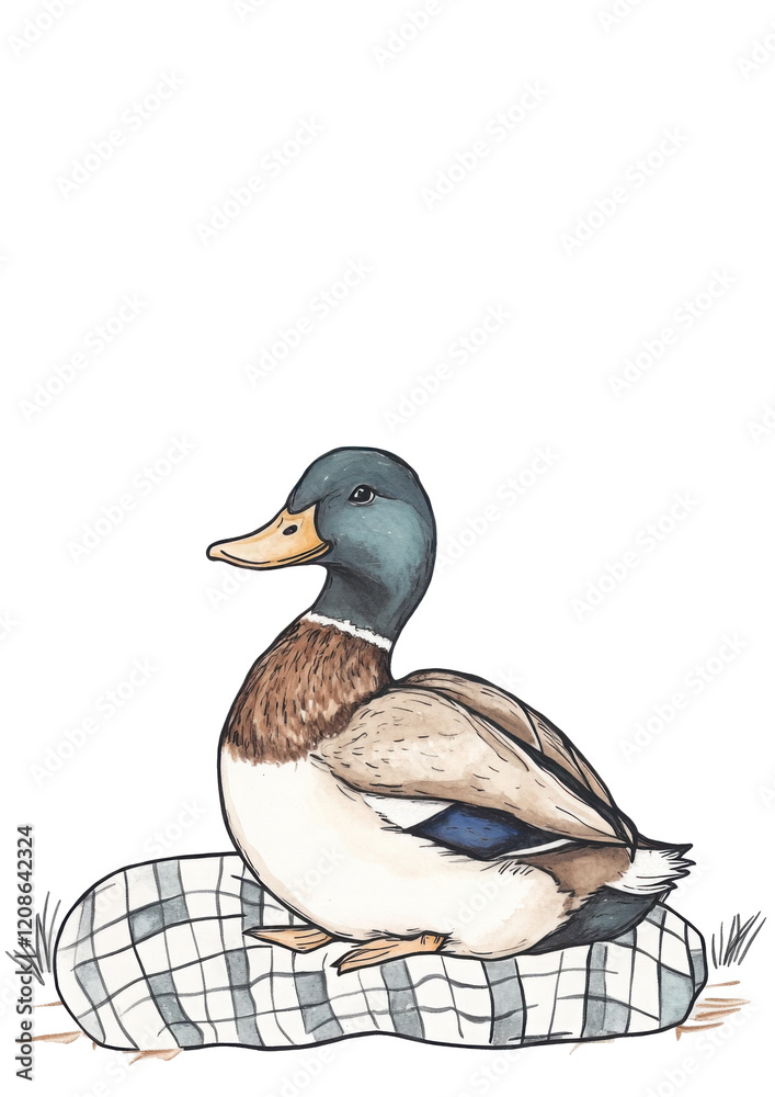 Fototapeta premium Hand drawn mallard duck blanket pattern on transparent background
