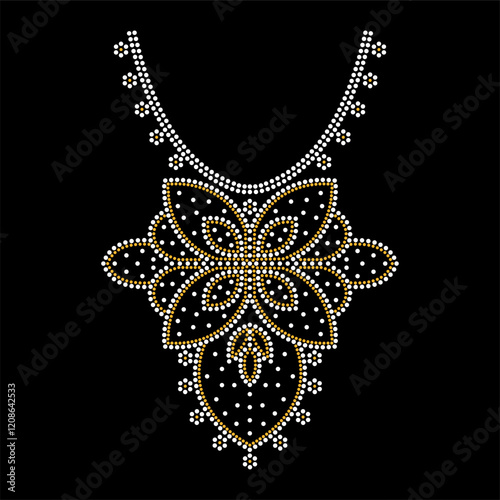 Rhinestone applique collar design for t-shirt or blouse hot-fix transfer. Abstract beautiful glitter applique rhinestone motif.	
