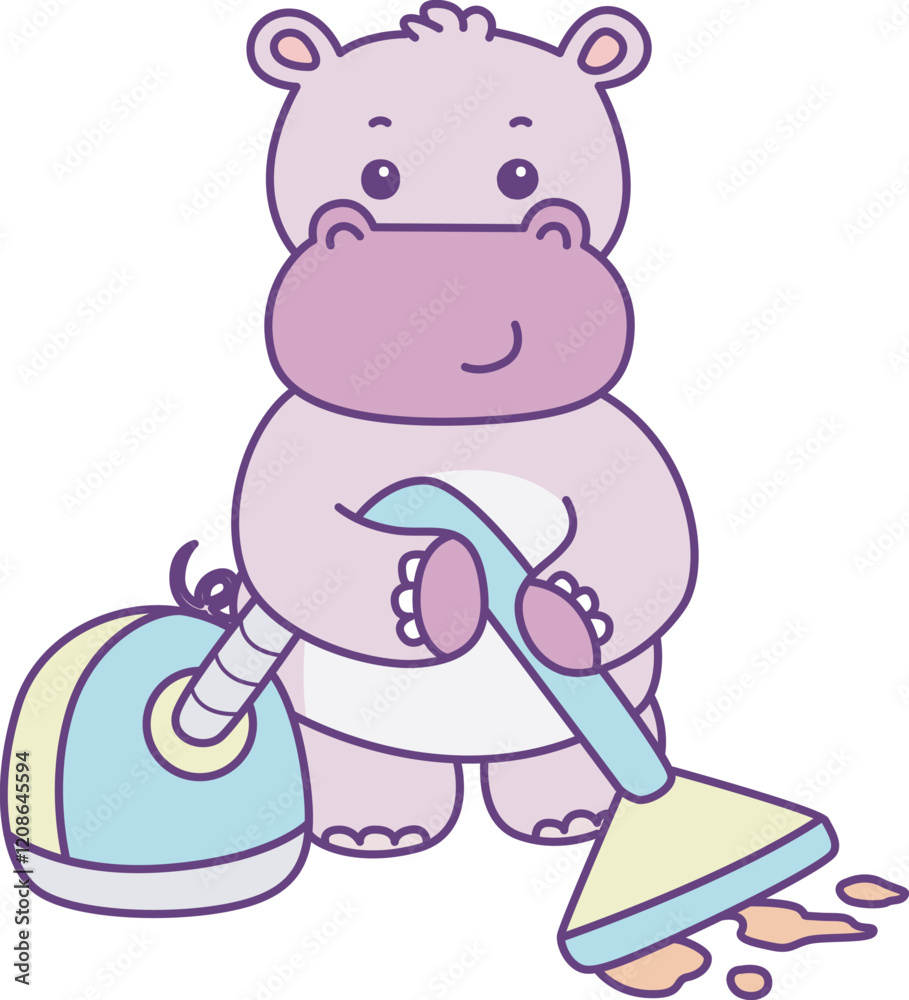 Fototapeta premium Cute hippo vector icon. Funny baby hippo animal series stock illustration. life of fluffy hippo designs.