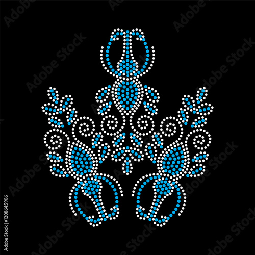 Rhinestone applique collar design for t-shirt or blouse hot-fix transfer. Abstract beautiful glitter applique rhinestone motif.	