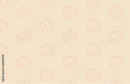 seamless pattern with cinnabon baking in doodle style, line art, vector. Cute pattern for bakery, packing, eco packing, web