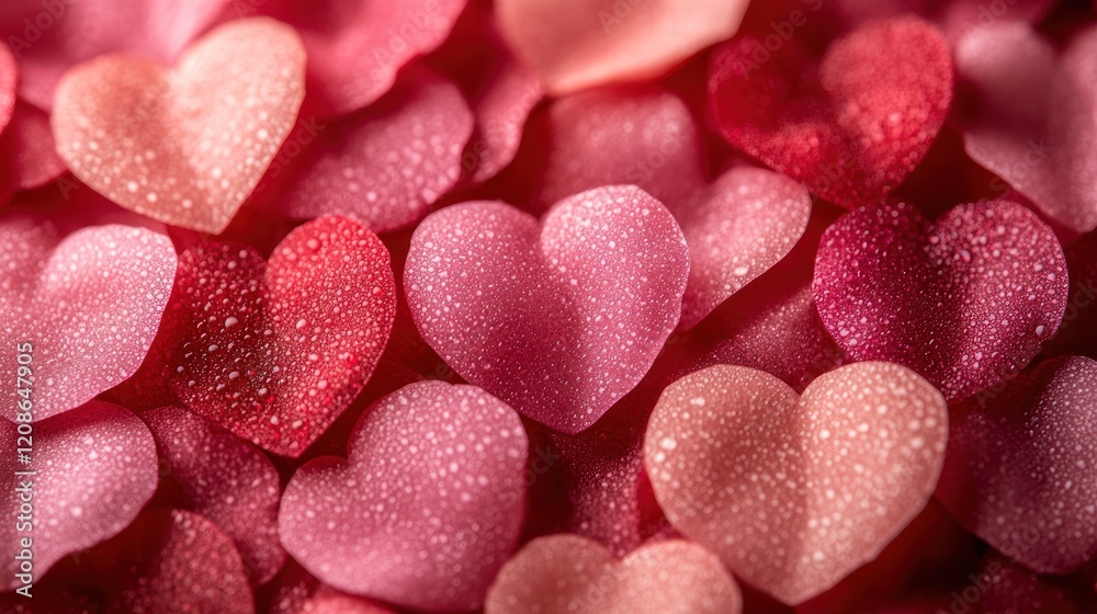 Dewy pink hearts, close-up, Valentine's backdrop Dewy pink hearts, close-up, Valentine's backdrop