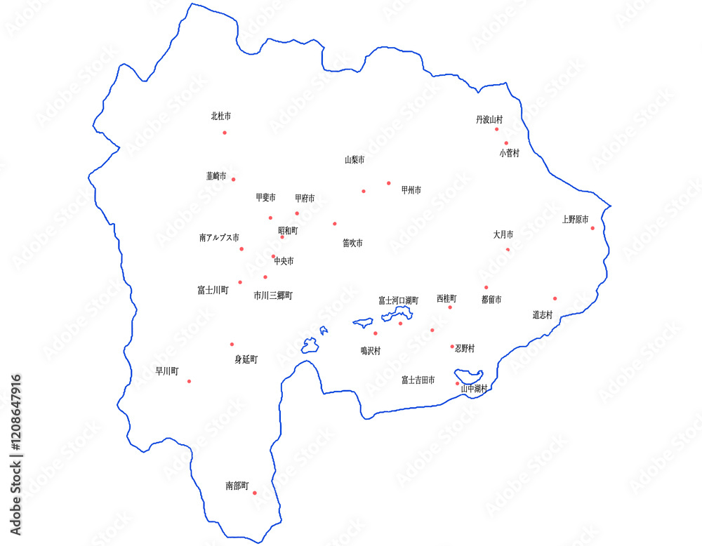 Obraz premium 山梨県 地図 白 斑点 イラスト