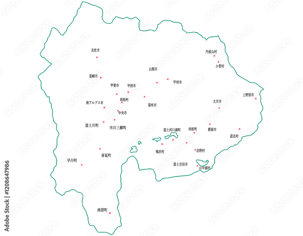 Obraz premium 山梨県 地図 白 斑点 イラスト