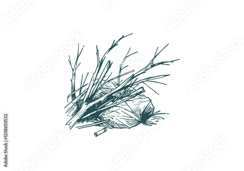 Tree Branch Waste Hand Drawn Sketch Illustration Vector Isolated