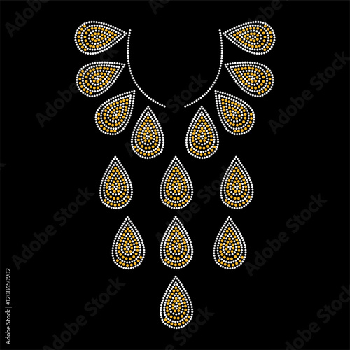 Rhinestone applique collar design for t-shirt or blouse hot-fix transfer. Abstract beautiful glitter applique rhinestone motif.	
