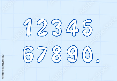 Cute white cloudy number character hand drawn vector