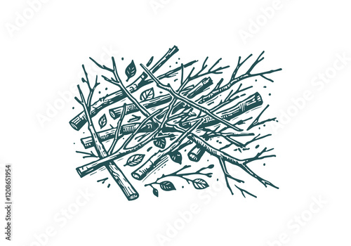 Tree Branch Waste Hand Drawn Sketch Illustration Vector Isolated