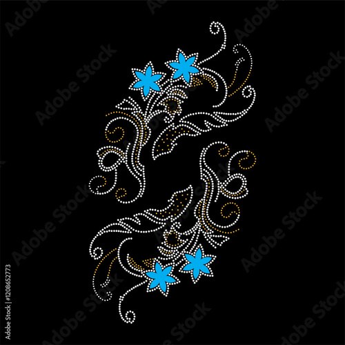 Rhinestone applique collar design for t-shirt or blouse hot-fix transfer. Abstract beautiful glitter applique rhinestone motif.	
