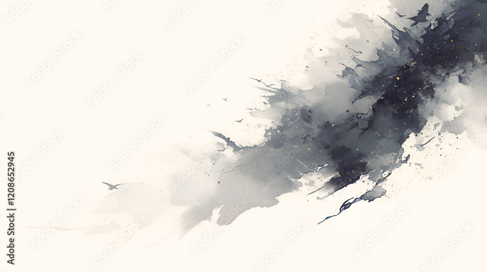 Obraz premium Abstract Grey Watercolor Splash with Birds in Flight