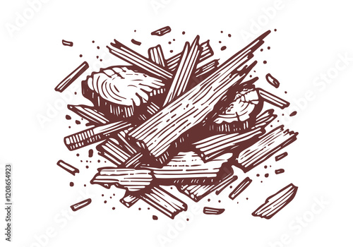 Wood Leftover Hand Drawn Sketch Illustration Vector Isolated