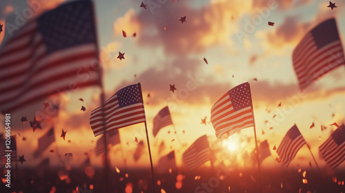 American flag waving on a cloudy day