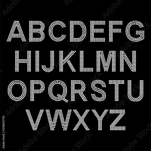 Rhinestone alphabet design for t-shirt or blouse hot-fix transfer. Abstract beautiful glitter applique rhinestone motif.