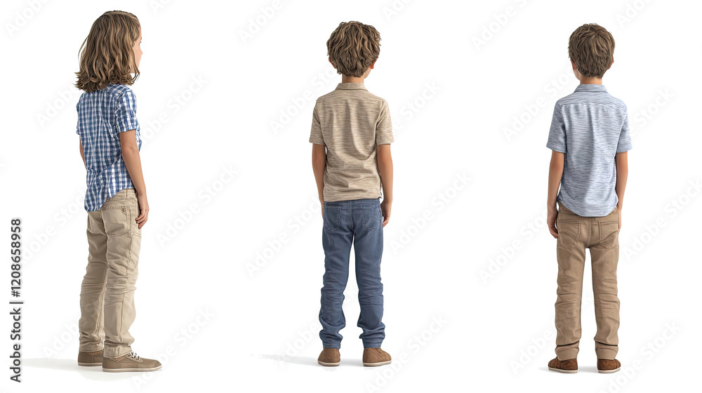 Back View of Three Boys Standing in a Line Generative AI
