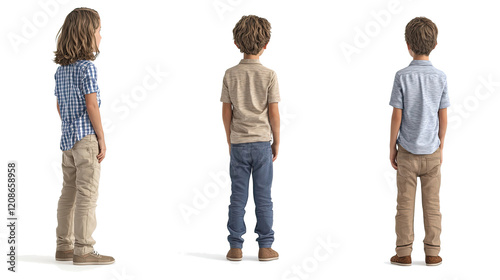 Obraz na płótnie Back View of Three Boys Standing in a Line Generative AI w salonie
