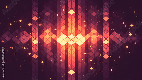 Abstract Geometric Pattern with Warm Colors and Glowing Lights