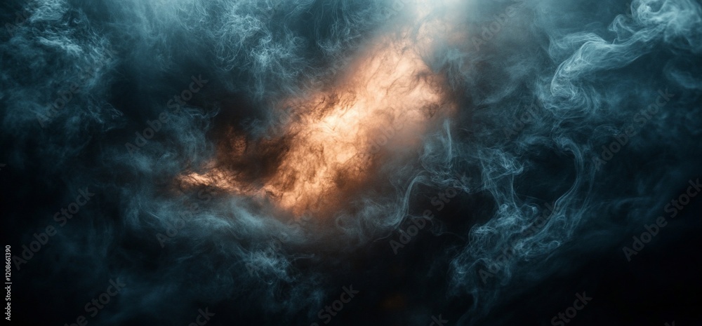 Dark smoky clouds, orange glow, dramatic sky, background for design