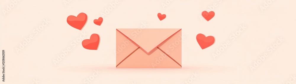 Pink Envelope with Floating Hearts - Valentine's Day Greeting