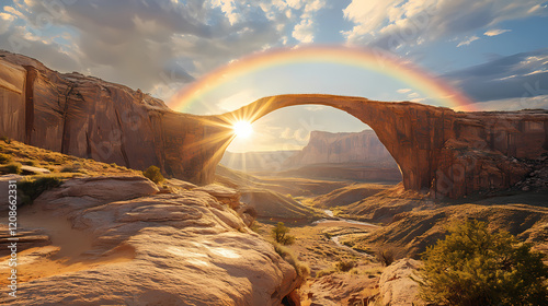 Discovering the location of rainbow bridge national monument in the scenic utah landscape. Rainbow Bridge. Illustration photo