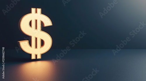 Illuminated dollar sign against a dark background, symbolizing finance and wealth. Ideal for concepts related to money, investment, and economy.