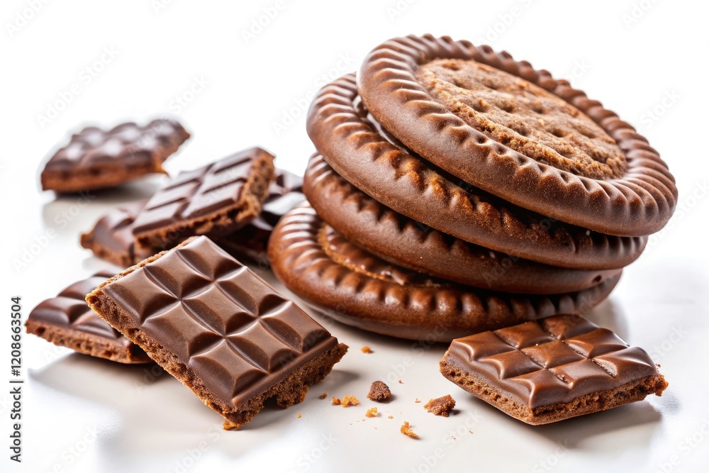 Floating chocolate biscuits, a delectable close-up, highlight the rich, sweet treat's perfect texture and tempting chocolate chips. Floating chocolate biscuits, a delectable close-up, highlight the rich, sweet treat's perfect texture and tempting chocolate chips.