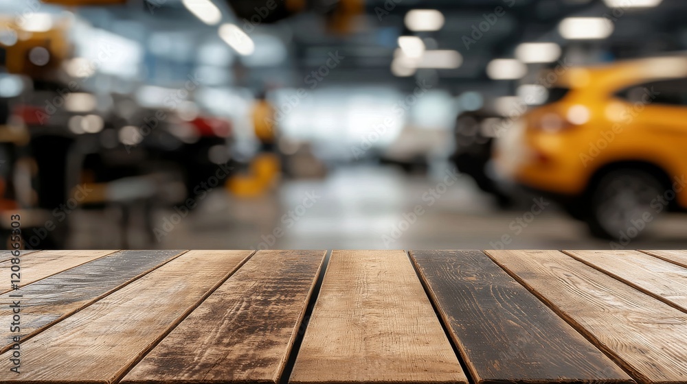 Aesthetically Pleasing Wooden Table on Display with Blurred Background of Modern Workshop Aesthetically Pleasing Wooden Table on Display with Blurred Background of Modern Workshop