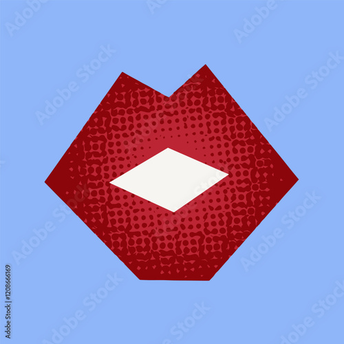 Minimalist red lips halftone illustration on blue background