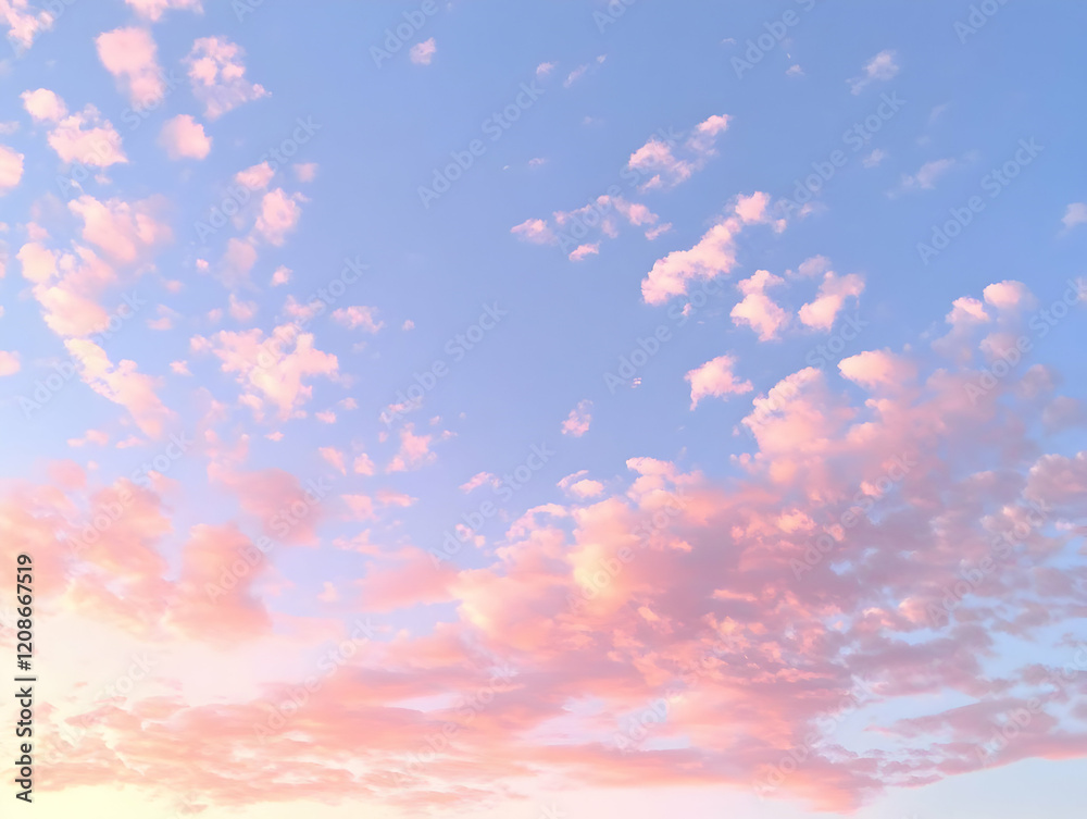 Pink and Orange Clouds Fill a Blue Sky at Sunset Pink and Orange Clouds Fill a Blue Sky at Sunset