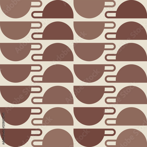 Coffee cups background in brown and beige colors. Minimalist geometric poster in coffee mocha and mousse 2025 color of the year. Contemporary art in retro style
