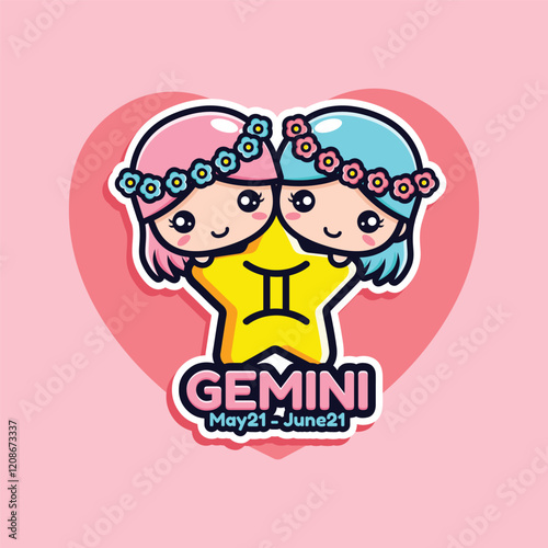 Gemini Zodiac Sign Illustration with Twins