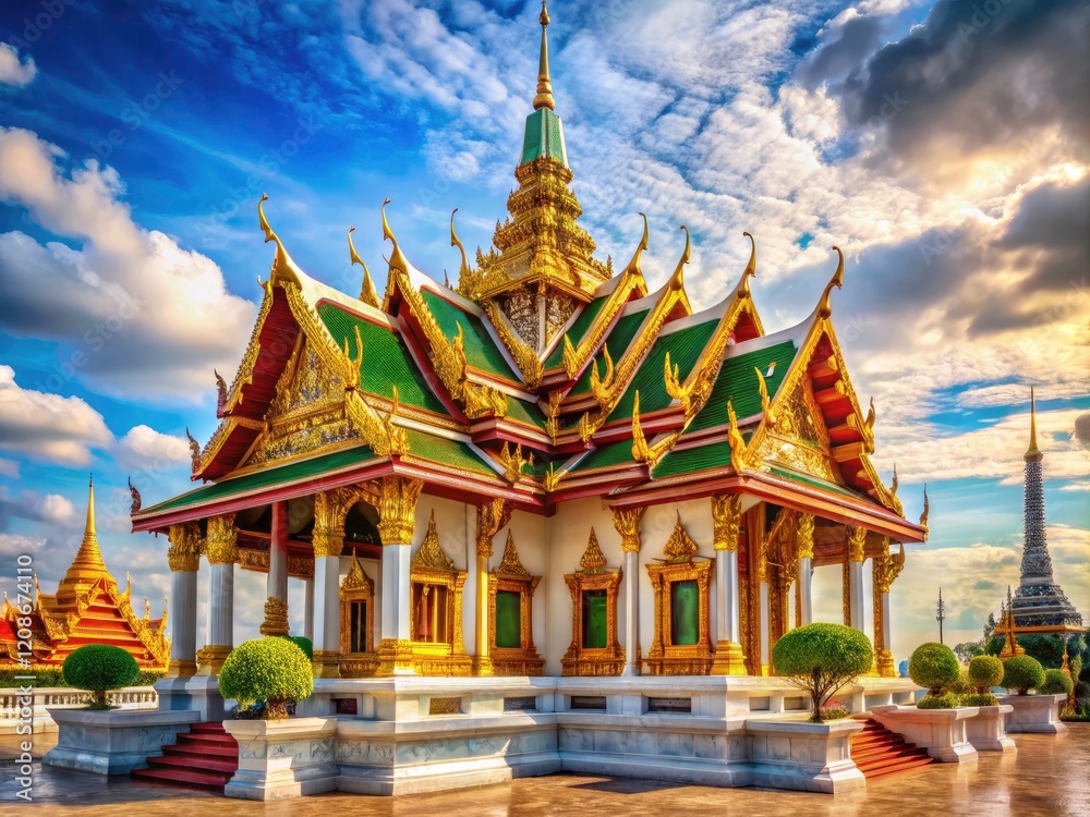 Naklejka premium Iconic City Pillar Shrine: stunning portraits against the Grand Palace's Southeast backdrop.