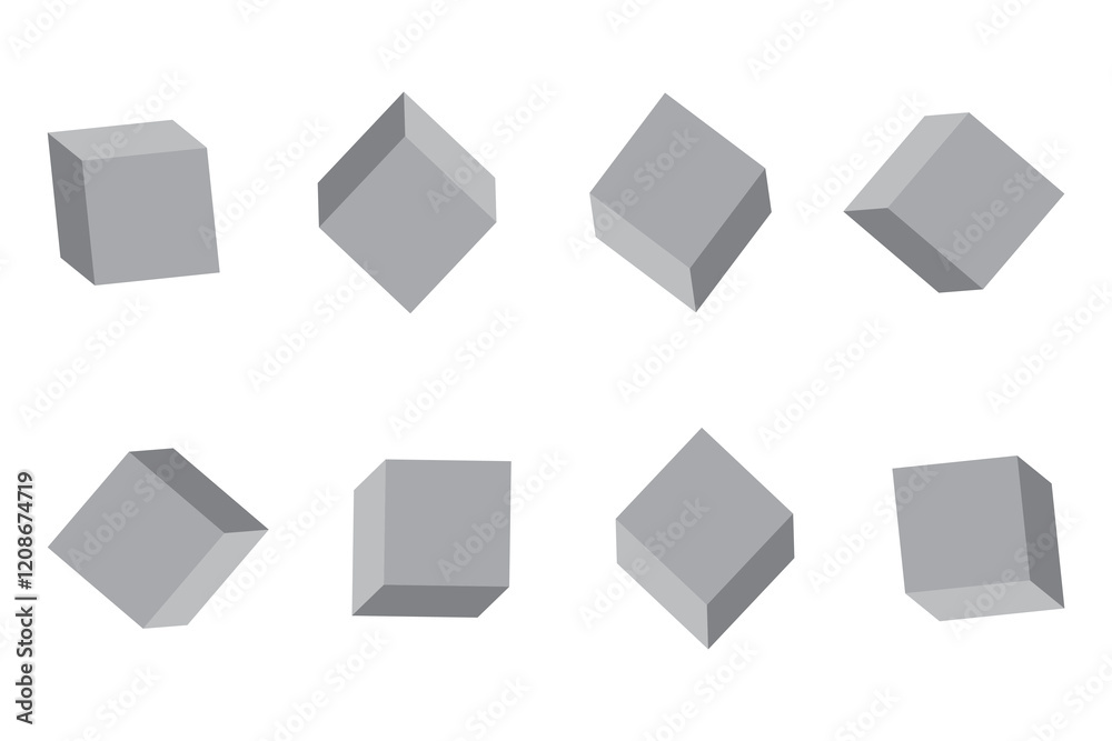 Gray 3D cubes. Geometric abstract shapes. Minimal block design. Vector illustration. Gray 3D cubes. Geometric abstract shapes. Minimal block design. Vector illustration.
