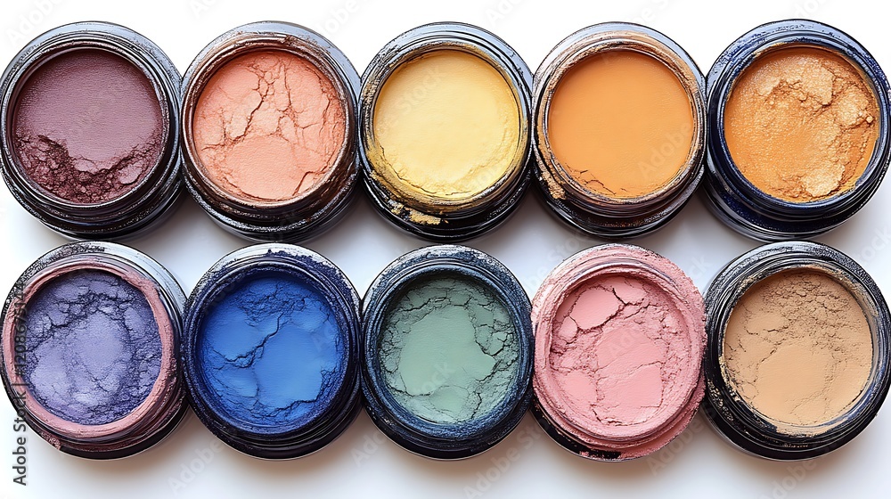 Ten Colorful Eye Shadow Creams Arranged in Rows Ten Colorful Eye Shadow Creams Arranged in Rows