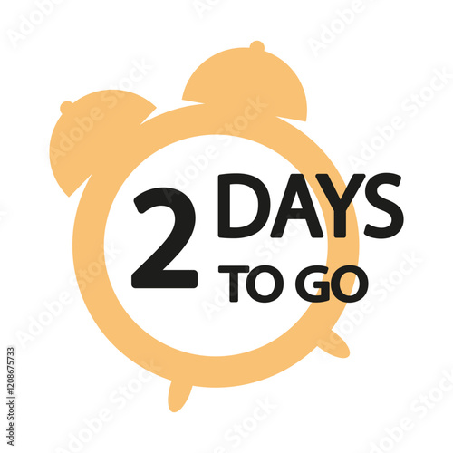 Countdown alarm icon. Number 2 is bold. Two days to go. Yellow and black vector.