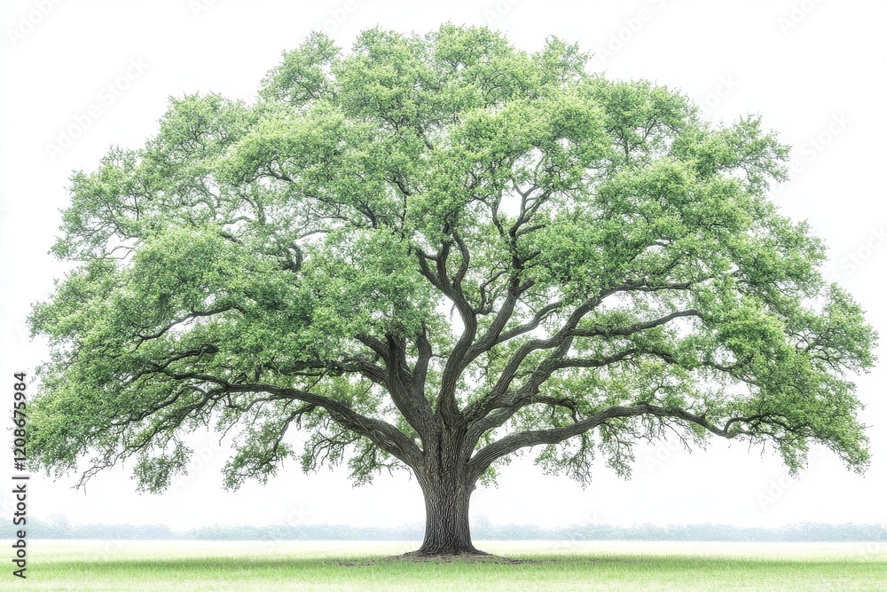 Fototapeta premium Beautiful green oak tree isolated on white background, high-resolution PNG file with no shadow or border.