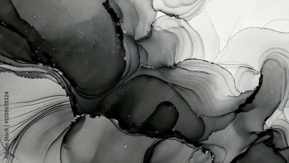 高級感のある水彩風背景イラスト アルコールインクアート チラシ・Web・動画背景素材16:9サイズ ブラック AI生成素材 高級感のある水彩風背景イラスト アルコールインクアート チラシ・Web・動画背景素材16:9サイズ ブラック AI生成素材