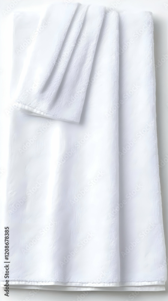 White Plush Bath Towels Folded Neatly on a White Surface, Ready for Use White Plush Bath Towels Folded Neatly on a White Surface, Ready for Use