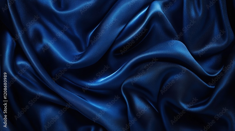 Fototapeta premium Abstract close up of dark blue satin fabric with smooth folds and shiny texture, perfect for backgrounds and textures