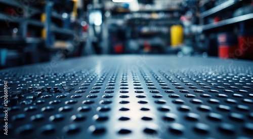 Wallpaper Mural Close-up view of a perforated metal table top, ideal for industrial or workshop settings. Torontodigital.ca
